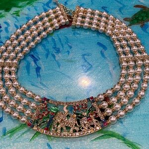 Elegant Pearl and Gold Necklace with Elephant Design